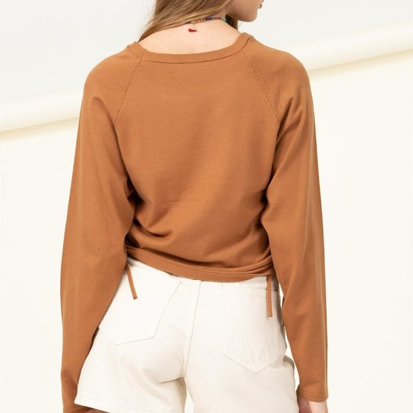 RELISTED Brown Sugar Long Sleeve Ruched Side Sweatshirt Top Sweater - Picture 5 of 5
